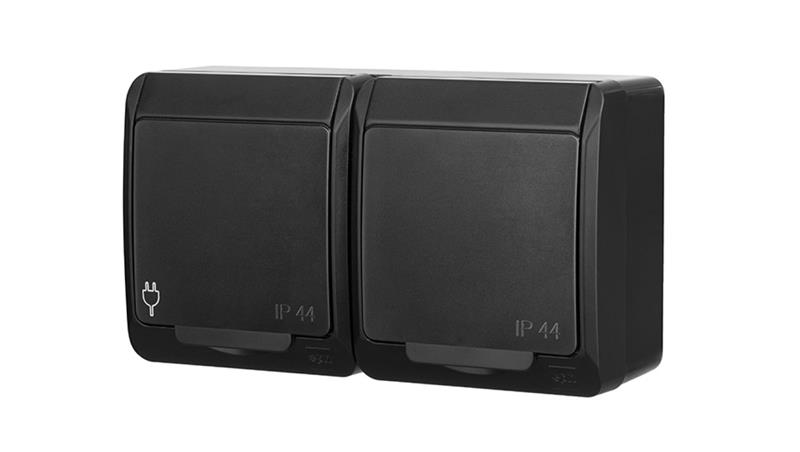 HERMES IP44 gniazdo hermetyczne natynkowe podwójne z uziemieniem 2x2P+Z schuko czarne 0325-09-40722 HERMES IP44 gniazdo hermetyczne natynkowe podwójne z uziemieniem 2x2P+Z schuko czarne 0325-09-40722