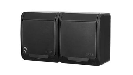 HERMES IP44 gniazdo hermetyczne natynkowe podwójne z uziemieniem 2x2P+Z schuko czarne 0325-09-40722