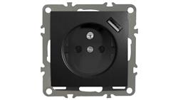 QUADRA GNIAZDKO Z BOLCEM, USB CZARNE DO RAMEK 230V-45300