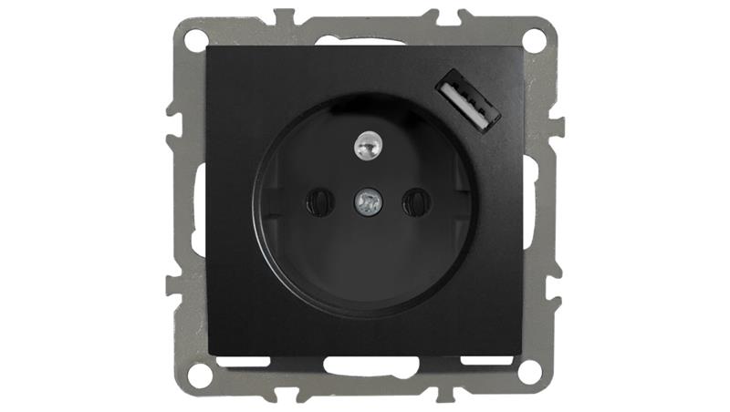 QUADRA GNIAZDKO Z BOLCEM, USB CZARNE DO RAMEK 230V-45300 QUADRA GNIAZDKO Z BOLCEM, USB CZARNE DO RAMEK 230V-45300