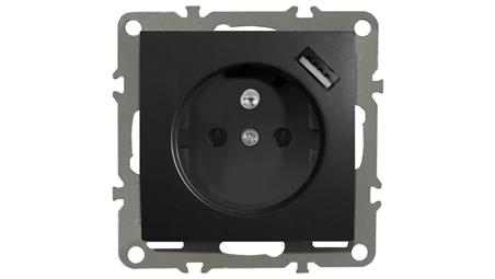 QUADRA GNIAZDKO Z BOLCEM, USB CZARNE DO RAMEK 230V-45300