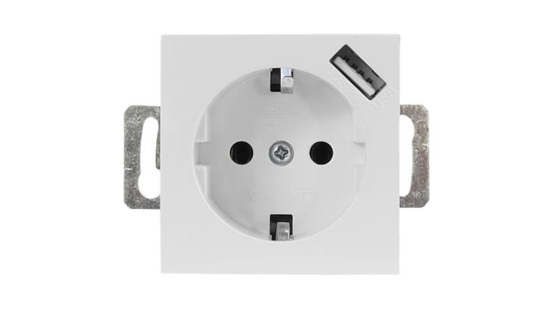 QUADRA GNIAZDKO POJEDYNCZE Z UZIEMIENIEM SCHUKO Z GNIAZDEM USB BIAŁE DO RAMKI-45299