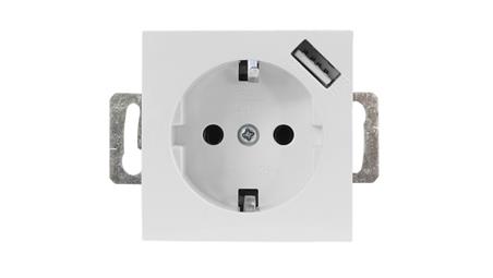 QUADRA GNIAZDKO POJEDYNCZE Z UZIEMIENIEM SCHUKO Z GNIAZDEM USB BIAŁE DO RAMKI-45299