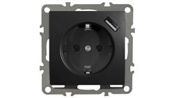 QUADRA GNIAZDKO SCHUKO PODTYNKOWE USB CZARNE MAT-45301
