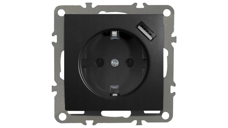 QUADRA GNIAZDKO SCHUKO PODTYNKOWE USB CZARNE MAT-45301 QUADRA GNIAZDKO SCHUKO PODTYNKOWE USB CZARNE MAT-45301