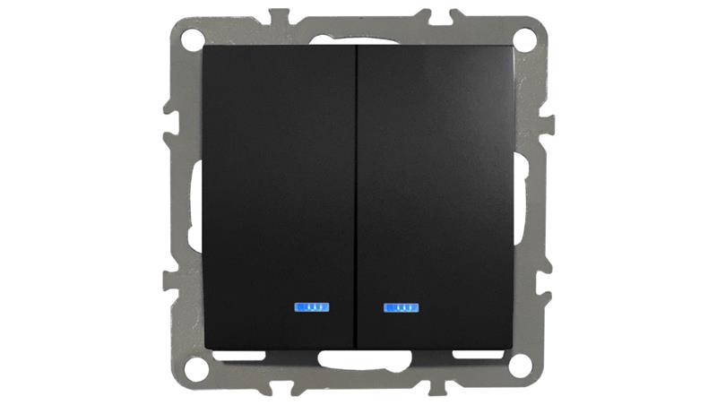 QUADRA WŁĄCZNIK ŚWIATŁA PODWÓJNY PODŚWIETLANY CZARNY-32702