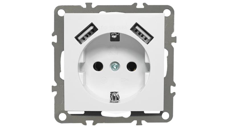 QUADRA GNIAZDKO POJEDYNCZE Z UZIEMIENIEM SCHUKO Z DWOMA GNIAZDAMI USB DO RAMKI BIAŁE-45155 QUADRA GNIAZDKO POJEDYNCZE Z UZIEMIENIEM SCHUKO Z DWOMA GNIAZDAMI USB DO RAMKI BIAŁE-45155