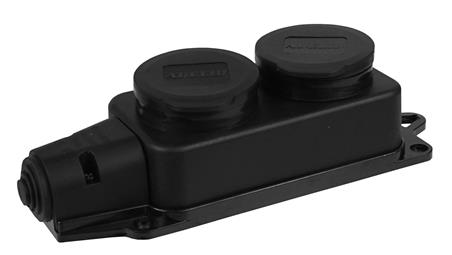 DWÓJNIK CZARNY GNIAZDO 16A 230V NA KABEL GUMOWY IP44 2P+Z-29352