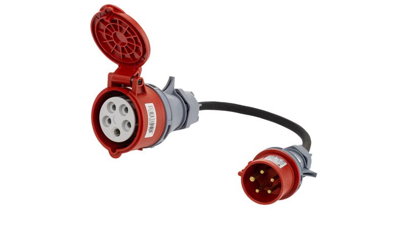 Adapter siłowy wtyk 16A 5P / gniazdo 32A 5P 400V IP44 na kablu OW 5x2,5mm2 0,5m-29150
