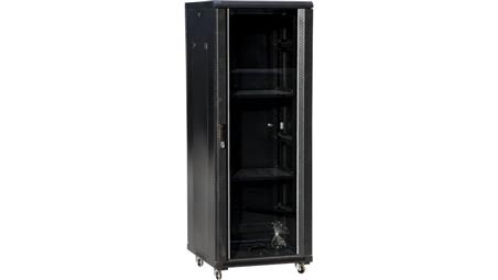 Szafa teleinformatyczna rack 19 cali 24U 600x800, drzwi szklane, kolor czarny FLAT PACK-72614