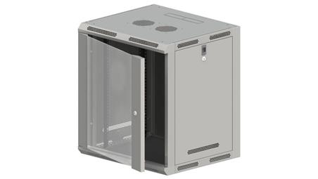 Szafa rack wisząca 19 cali 15U 600x500, niedzielona, drzwi szklane, kolor szary FLAT PACK-72622
