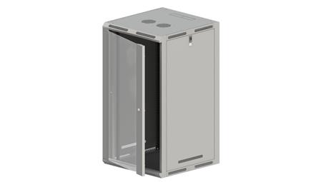 Szafa rack wisząca/stojąca 19 cali 18U 600x500, niedzielona, drzwi szklane, kolor szary FLAT PACK-72456