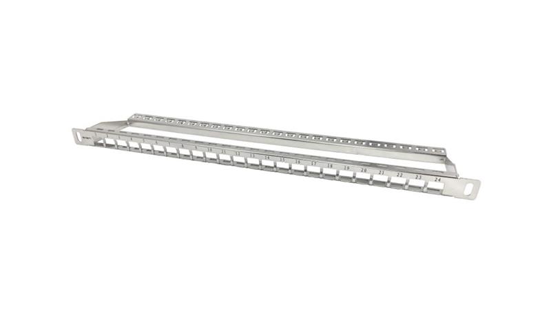 Patch panel 19 modularny 24 portów 0.5U niewyposażony, z podporą PK045-63505
