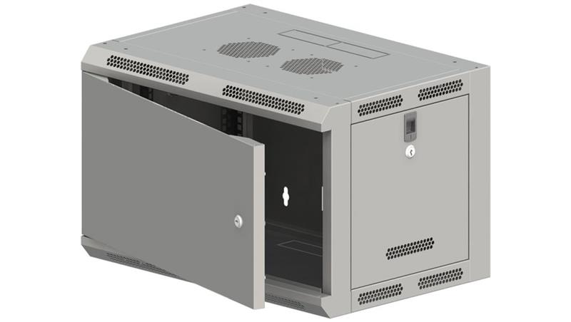 Szafa rack wisząca 19 cali 9U 600x500, niedzielona, drzwi metalowe, kolor szary FLAT PACK-72629
