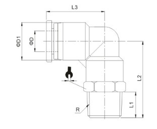 Złączka wtykowa kątowa G1/4z do węża 6, TS