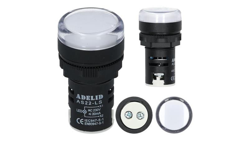 Lampka kontrolna sterownicza biała LED fi:22 230V-47159 Lampka kontrolna sterownicza biała LED fi:22 230V-47159