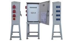 Rozdzielnica elektryczna budowlana na stojaku + dźwignia ręczna (8x2P+Z, 2x16A/5P, 1x32A/5P) RB40x60-K63-00128Z-P0-RG63A-65910