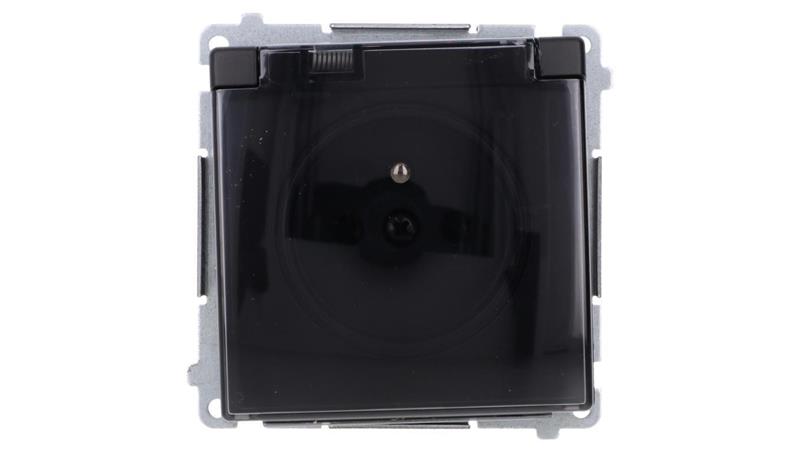 Simon Basic Gniazdo wtyczkowe z uziemieniem, IP44 (moduł) 16A, 250V, zaciski śrubowe klapka transp. czarny BMGZ1B.01/49A-42818