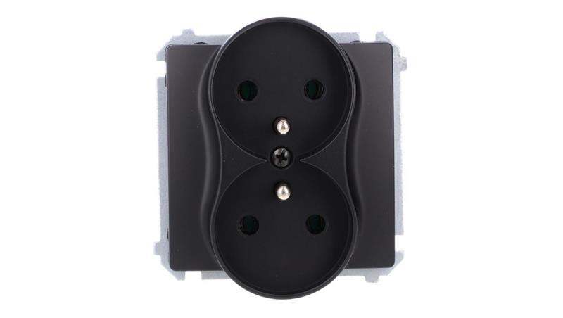 Simon Basic Gniazdo wtyczkowe podwójne z uziemieniem (moduł),16A, 250V, zaciski śrubowe czarny BMGZ2M.01/49-42786
