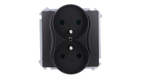 Simon Basic Gniazdo wtyczkowe podwójne z uziemieniem (moduł),16A, 250V, zaciski śrubowe czarny BMGZ2M.01/49-42786