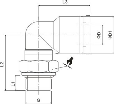 Złączka wtykowa kątowa G1/2z do węża 10, TS