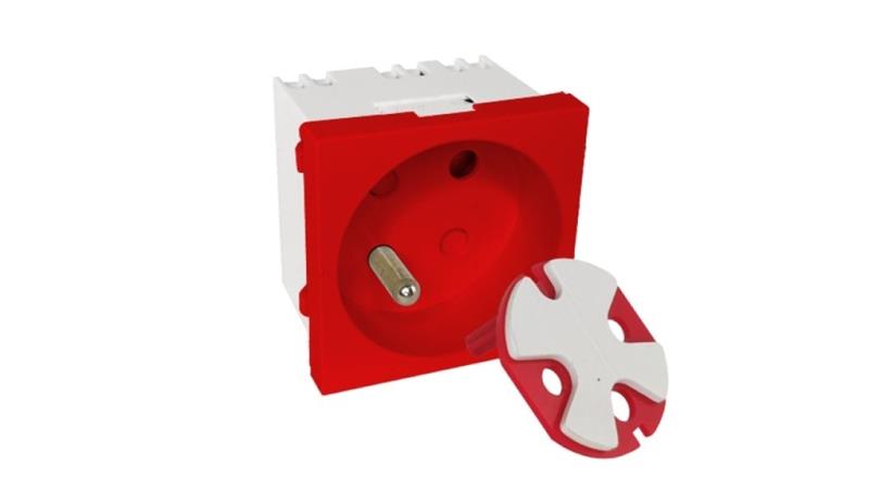 Modularne gniazdo elektryczne ALANTEC 2P+Z, 45x45, DATA z kluczem, czerwone PZ017-43233