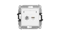 MINI Mechanizm gniazda antenowego poj. typu F (SAT) + gniazda komp. poj. 1xRJ45, kat. 5e, 8-stykowy biały mat 25MGFK-1-165