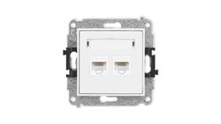MINI Mechanizm gniazda komputerowego podwójnego 2xRJ45, kat. 5e, 8-stykowy biały mat 25MGK-2-34257