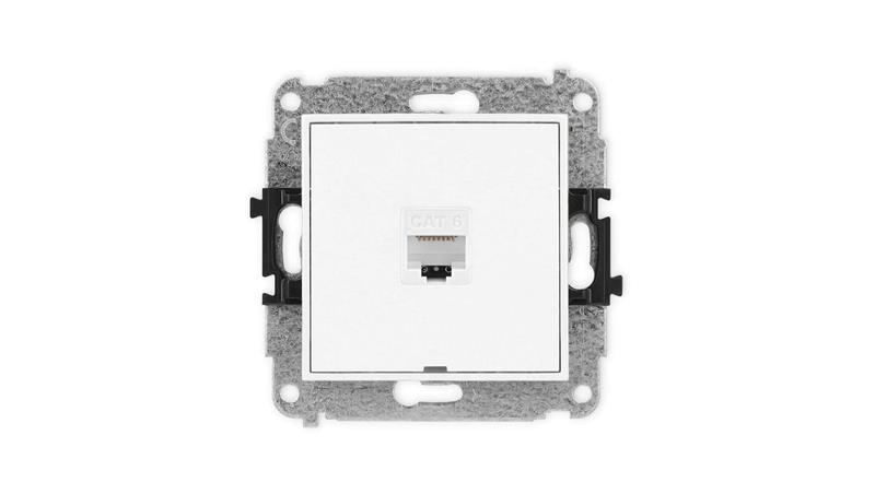 MINI Mechanizm gniazda komputerowego pojedynczego 1xRJ45, kat. 6, 8-stykowy, bez pola opisowego biały mat 25MGKBO-3-34181