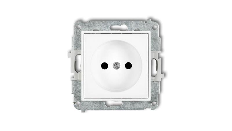 MINI Mechanizm gniazda pojedynczego bez uziemienia 2P (przesłony torów prądowych) biały mat 25MGP-1p-44749