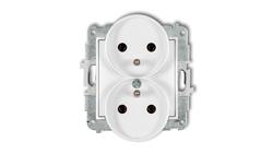 MINI Mechanizm gniazda podwójnego do ramki z uziemieniem 2x(2P+Z) (bez przesłon torów prądowych) biały mat 25MGPR-2z-43314