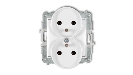 MINI Mechanizm gniazda podwójnego do ramki z uziemieniem 2x(2P+Z) (bez przesłon torów prądowych) biały mat 25MGPR-2z-43314