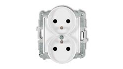 MINI Mechanizm gniazda podwójnego do ramki z uziemieniem 2x(2P+Z) (przesłony torów prądowych) biały mat 25MGPR-2zp-43030