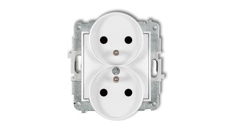 MINI Mechanizm gniazda podwójnego do ramki z uziemieniem 2x(2P+Z) (przesłony torów prądowych) biały mat 25MGPR-2zp-43030