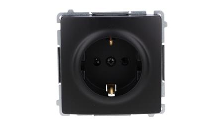 Simon Basic Gniazdo wtyczkowe z uziemieniem Schuko (moduł) z przesłonami torów prądowych, zaciski śrubowe czarny BMGSZ1Z.01/49-4