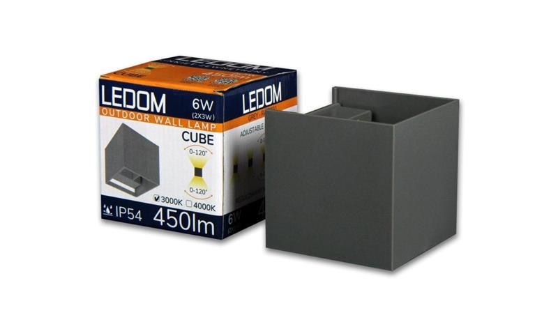 LEDOM Kinkiet zewnętrzny LED aluminium 2x3W 3000K IP54 szary CUBE 3 lata gwar.-59495
