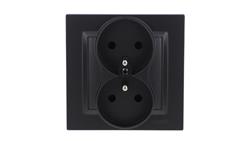 Simon 10 Gniazdo wtyczkowe z uziemieniem podwójne, monoblok, 16A, 250V, zaciski śrubowe kompletne, czarny mat CGZ2/49-42827