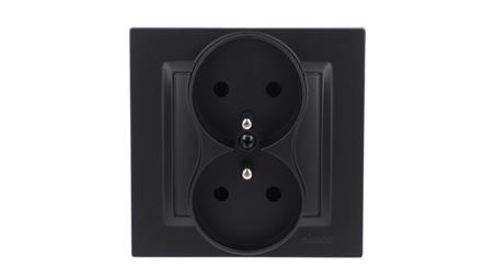 Simon 10 Gniazdo wtyczkowe z uziemieniem podwójne, monoblok, 16A, 250V, zaciski śrubowe kompletne, czarny mat CGZ2/49-42827