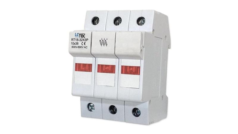 Podstawa bezpiecznikowa z kontrolką na wkładki gG 10x38 3P 32A 690V~ RT18-32X-1712 Podstawa bezpiecznikowa z kontrolką na wkładki gG 10x38 3P 32A 690V~ RT18-32X-1712
