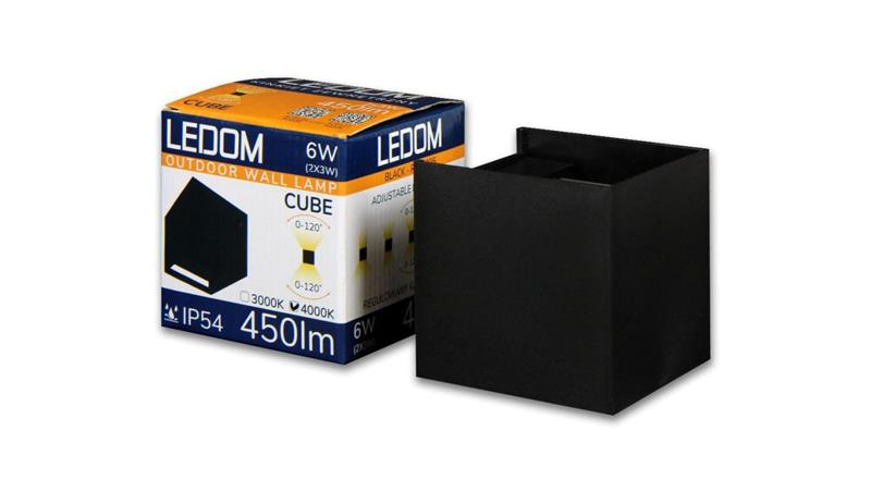 LEDOM Kinkiet zewnętrzny LED aluminium 2x3W 4000K IP54 czarny CUBE. 3 lata gwar.-59685 LEDOM Kinkiet zewnętrzny LED aluminium 2x3W 4000K IP54 czarny CUBE. 3 lata gwar.-59685
