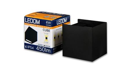 LEDOM Kinkiet zewnętrzny LED aluminium 2x3W 4000K IP54 czarny CUBE. 3 lata gwar.-59685