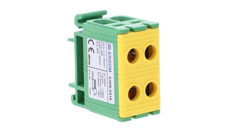 Złączka szynowa 2-torowa ZJUN-2x16 PE żółto-zielona R34RR-07020001943-64717