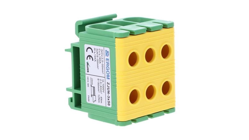 Złączka szynowa 3-torowa ZJUN-3x50 PE żółto-zielona R34RR-07020002401-64770 Złączka szynowa 3-torowa ZJUN-3x50 PE żółto-zielona R34RR-07020002401-64770