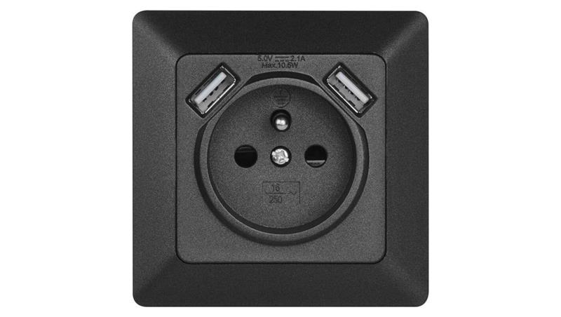 Gniazdo FRENCH z USB 2,1A max. IP20 antracyt EMOS A6000.2-45371 Gniazdo FRENCH z USB 2,1A max. IP20 antracyt EMOS A6000.2-45371