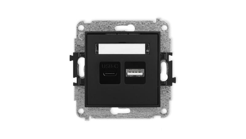 ICON Mechanizm ładowarki USB podwójnej USB C + USB A, 20W max. czarny mat 12ICUSB-8-45382
