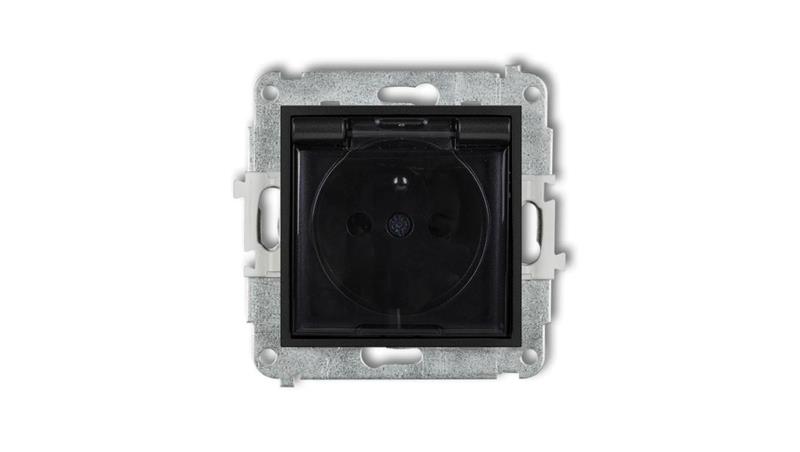 ICON Mechanizm gniazda bryzgoszczelnego z uziemieniem 2P+Z (klapka dymna, przesłony torów prądowych) czarny mat 12IGPB-1zdp-4309 ICON Mechanizm gniazda bryzgoszczelnego z uziemieniem 2P+Z (klapka dymna, przesłony torów prądowych) czarny mat 12IGPB-1zdp-4309