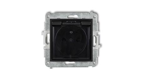 ICON Mechanizm gniazda bryzgoszczelnego z uziemieniem 2P+Z (klapka dymna, przesłony torów prądowych) czarny mat 12IGPB-1zdp-4309