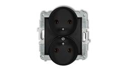 ICON Mechanizm gniazda podwójnego do ramki z uziemieniem 2x(2P+Z) (bez przesłon torów prądowych) czarny mat 12IGPR-2z-43140