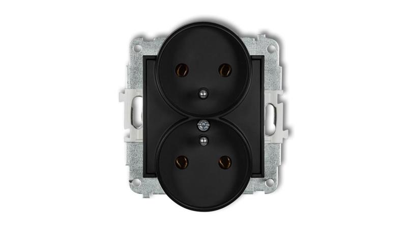 ICON Mechanizm gniazda podwójnego do ramki z uziemieniem 2x(2P+Z) (bez przesłon torów prądowych) czarny mat 12IGPR-2z-43140
