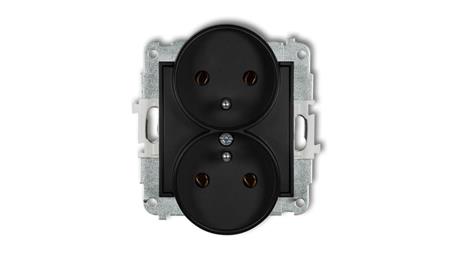 ICON Mechanizm gniazda podwójnego do ramki z uziemieniem 2x(2P+Z) (bez przesłon torów prądowych) czarny mat 12IGPR-2z-43140